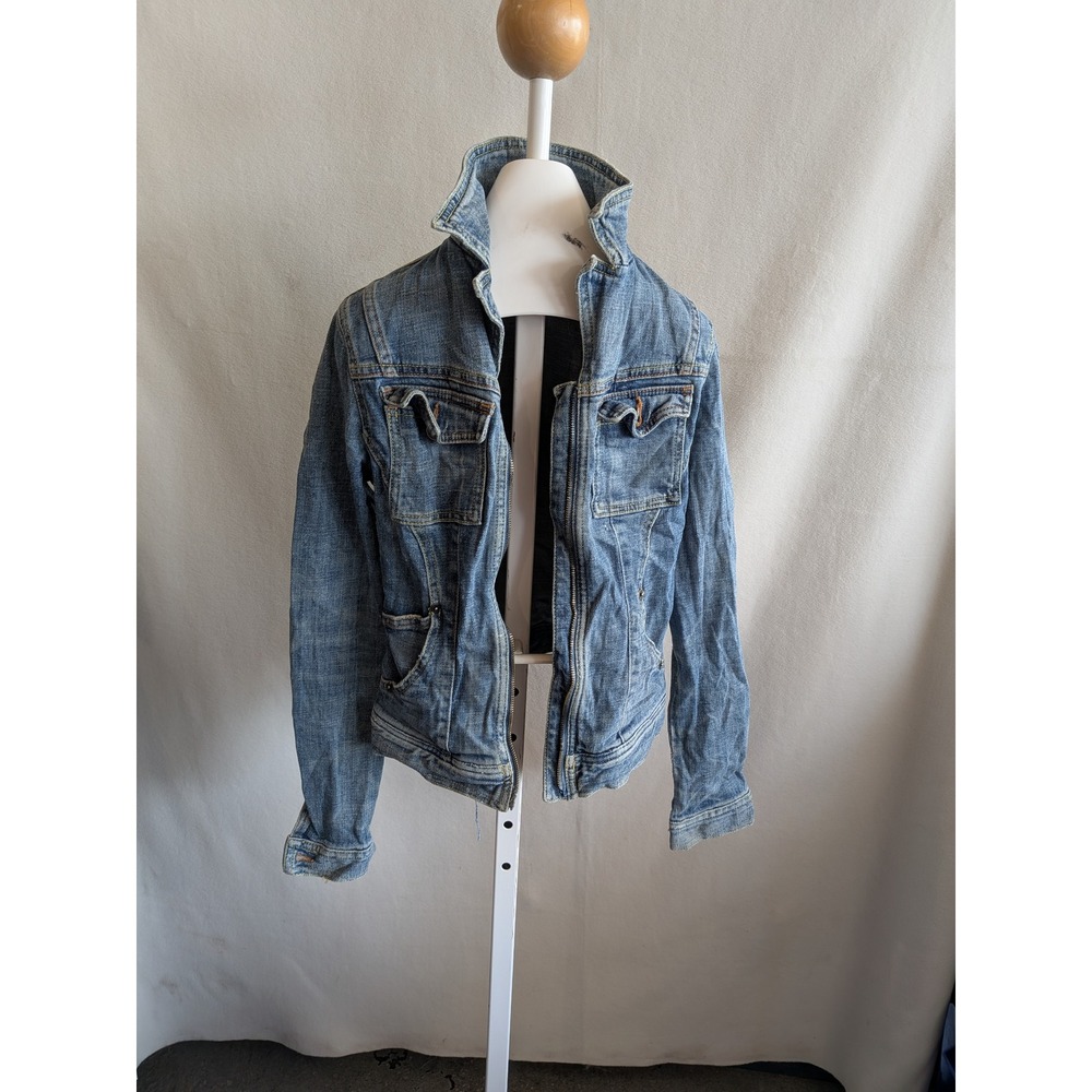 United Colors of Benetton Denim Jacket small Zip Front Utility Coat Broke Zipper